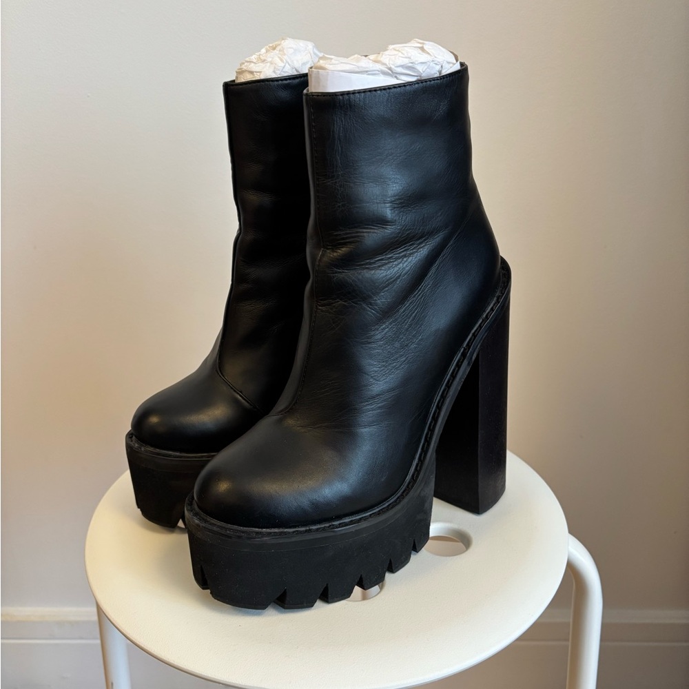 Jeffrey Campbell Black Leather Mulder Platform Booties Size US 7.5